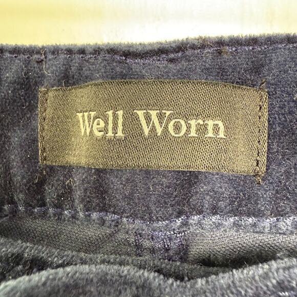 Well Worn Dark Blue Velour Pants Womens 14 Tapered Velvet Preppy Fall Winter - Picture 4 of 9
